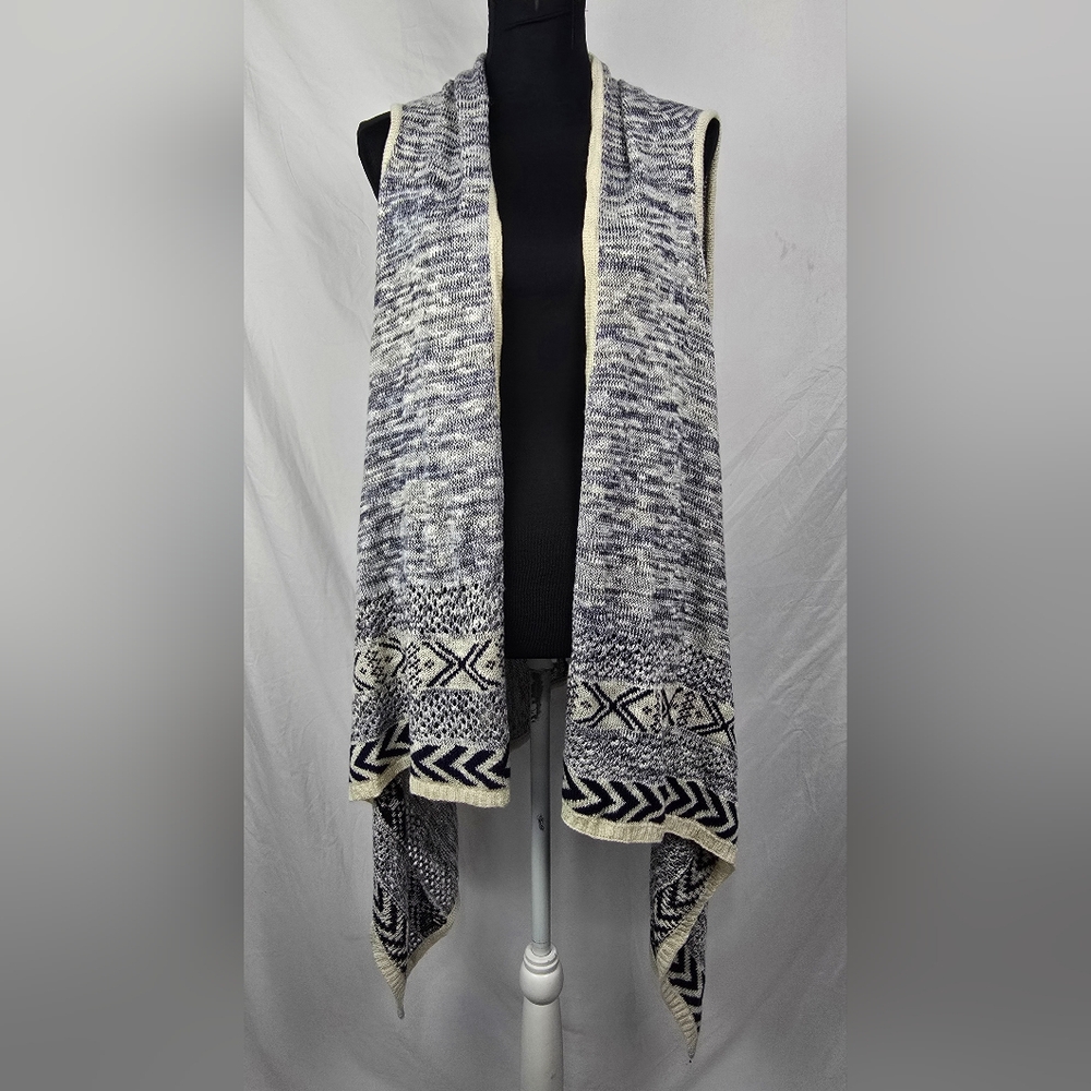 Carol Rose Aztec Navy Blue Cream Assymetric Longer Length Cardigan sz L